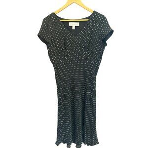 Donna Ricco Black Polka Dot Silk Baby Doll V Neck Short Sleeve Classic Size 14